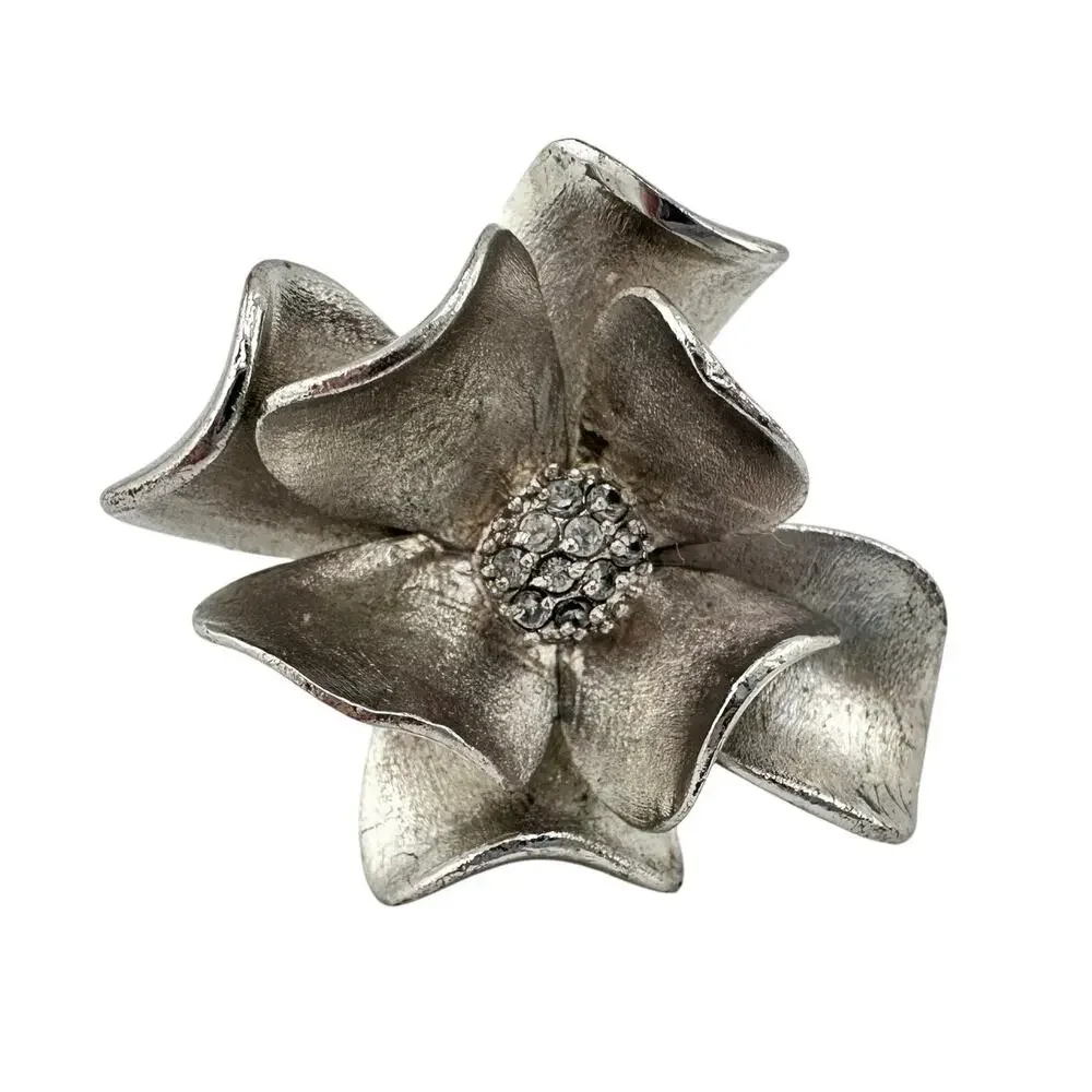 Premier Designs Crystal Accent Realistic Flower Blossom Silver Tone Size 6 Ring